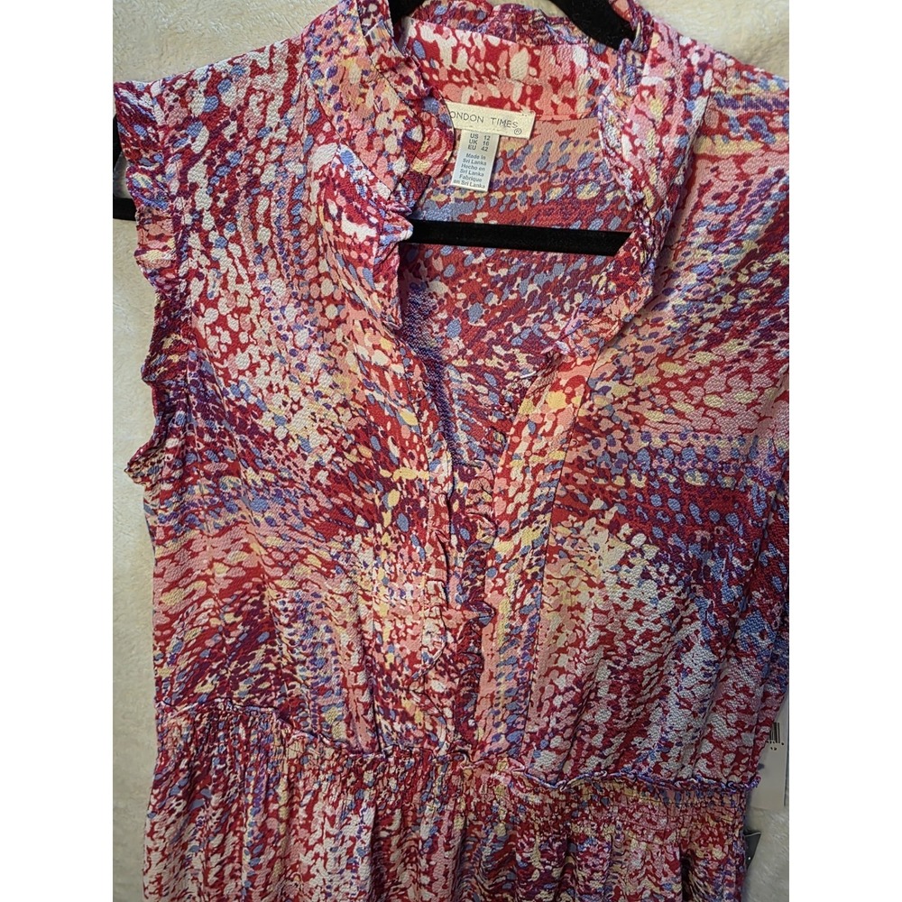 NWT London Times Pink Floral Smocked Waist Maxi Crinkled Garden Wedding A Line12 - Picture 3 of 10